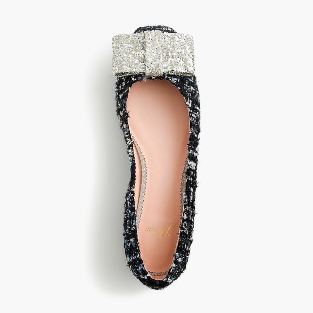 J. Crew Poppy tweed glitter bow flats 7.5 - Picture 4 of 9